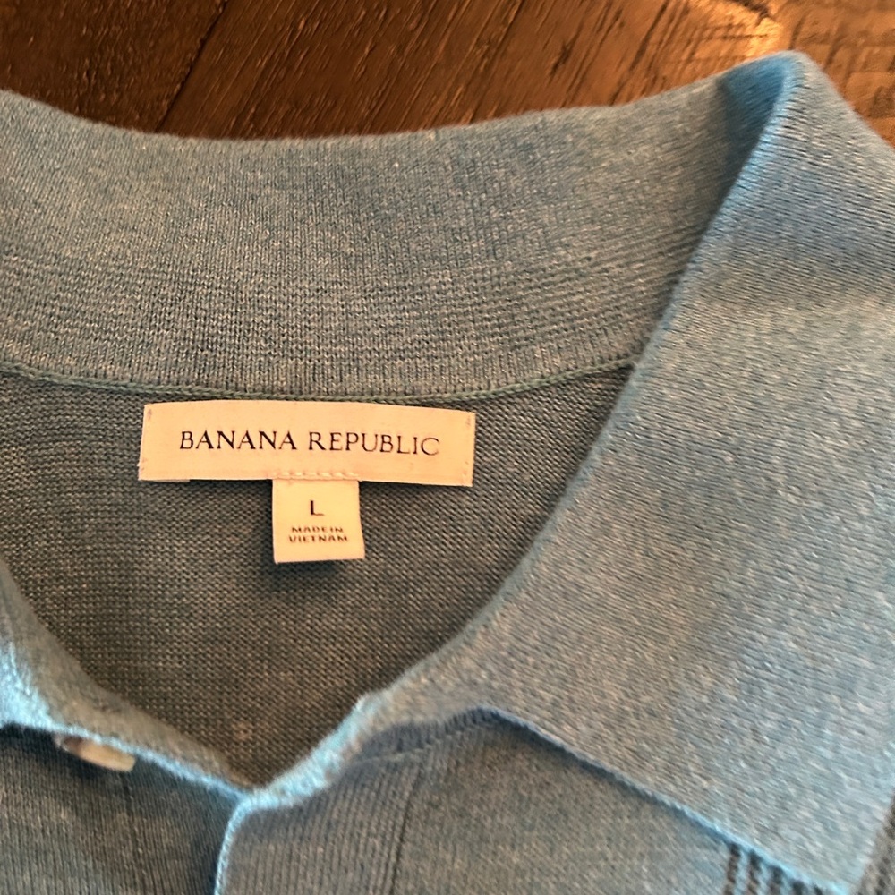 BR Men's linen Cotton Ribbed Polo Sweater - Picture 4 of 7